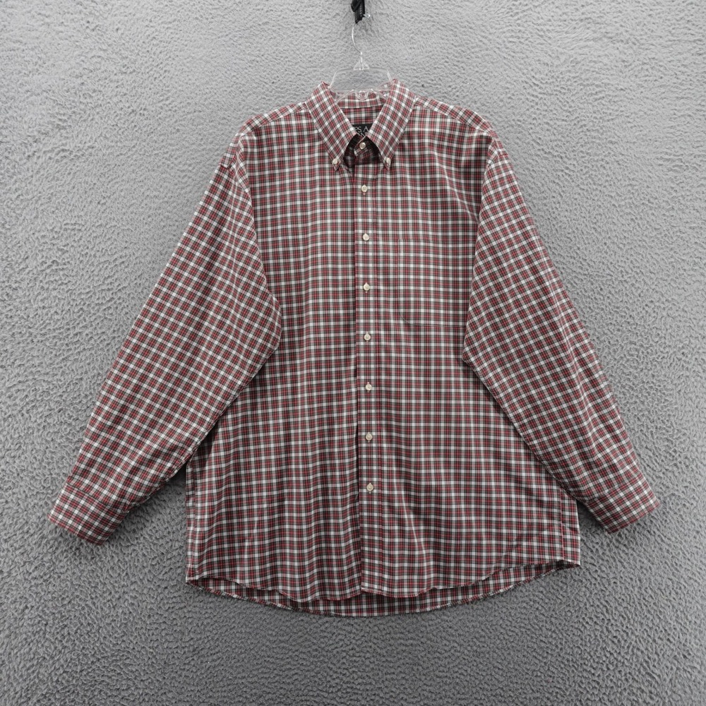 Jos A Bank Travelers Collection Shirt XL Red Tartan Plaid Long Sleeve Men Casual